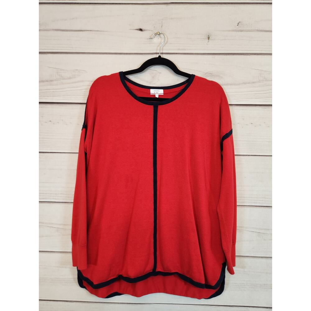 Crown & Ivy Women's Red Blue Round Neck Long Sleeve Pullover Sweater‎ Size Large